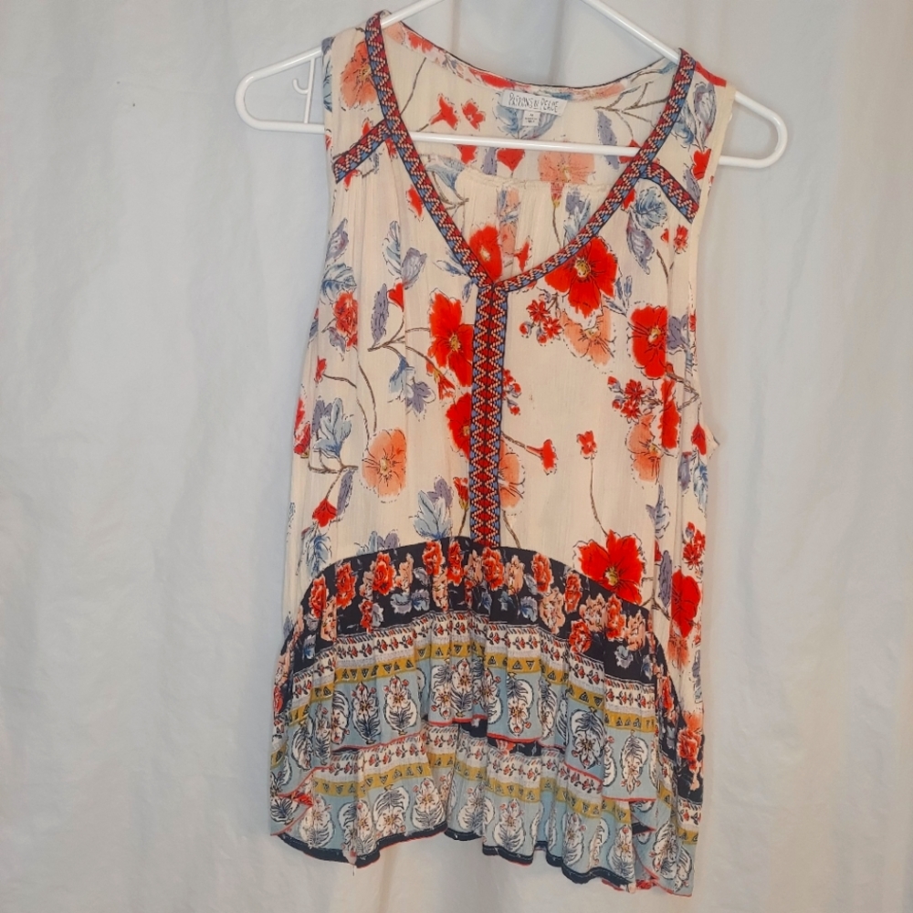 Patrons of Peace Boho Hi-Lo Sleeveless, loose fitting Floral Top Size M